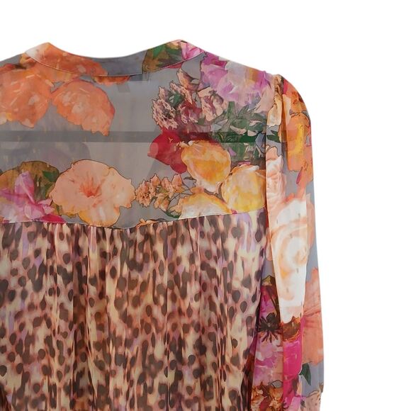 Figueroa & Flower Blouse Women’s Size Medium Floral Peasant Boho Sheer Button Up - Picture 6 of 13